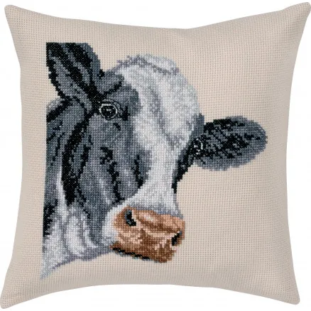 Permin Broderikit Aida Kudde Brokig Ko 40x40cm