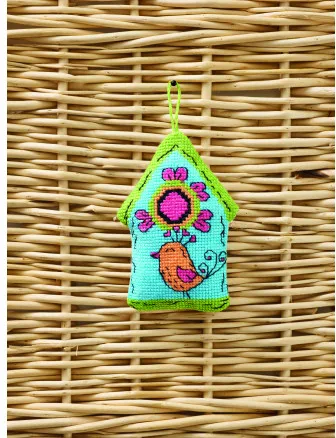 Permin Broderikit Fågelhus blått 7x9cm