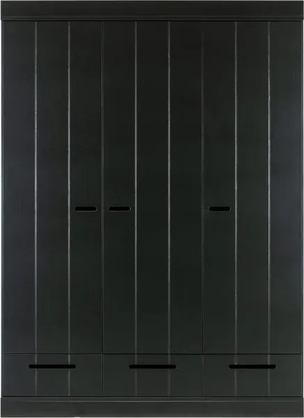 Connect, Garderob, 3 dörrar och 3 lådor, svart, H195x53x140 cm, furu